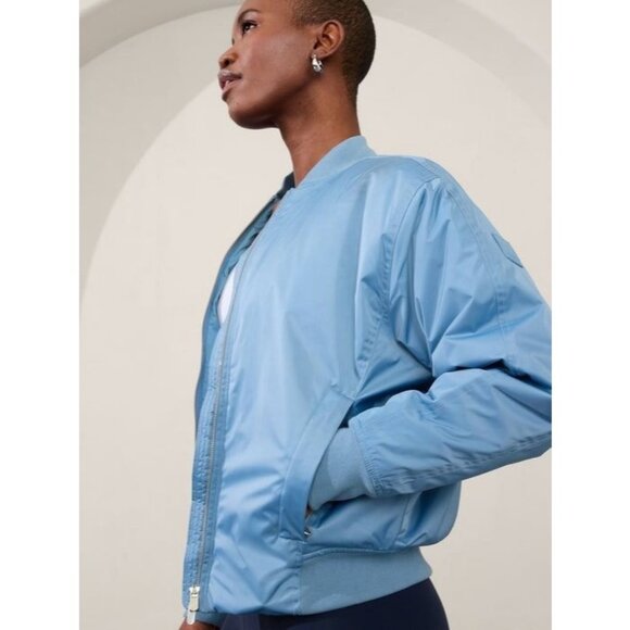 Athleta Sateen Bomber Jacket Coat Blue size XL and Large NWT - Picture 2 of 11